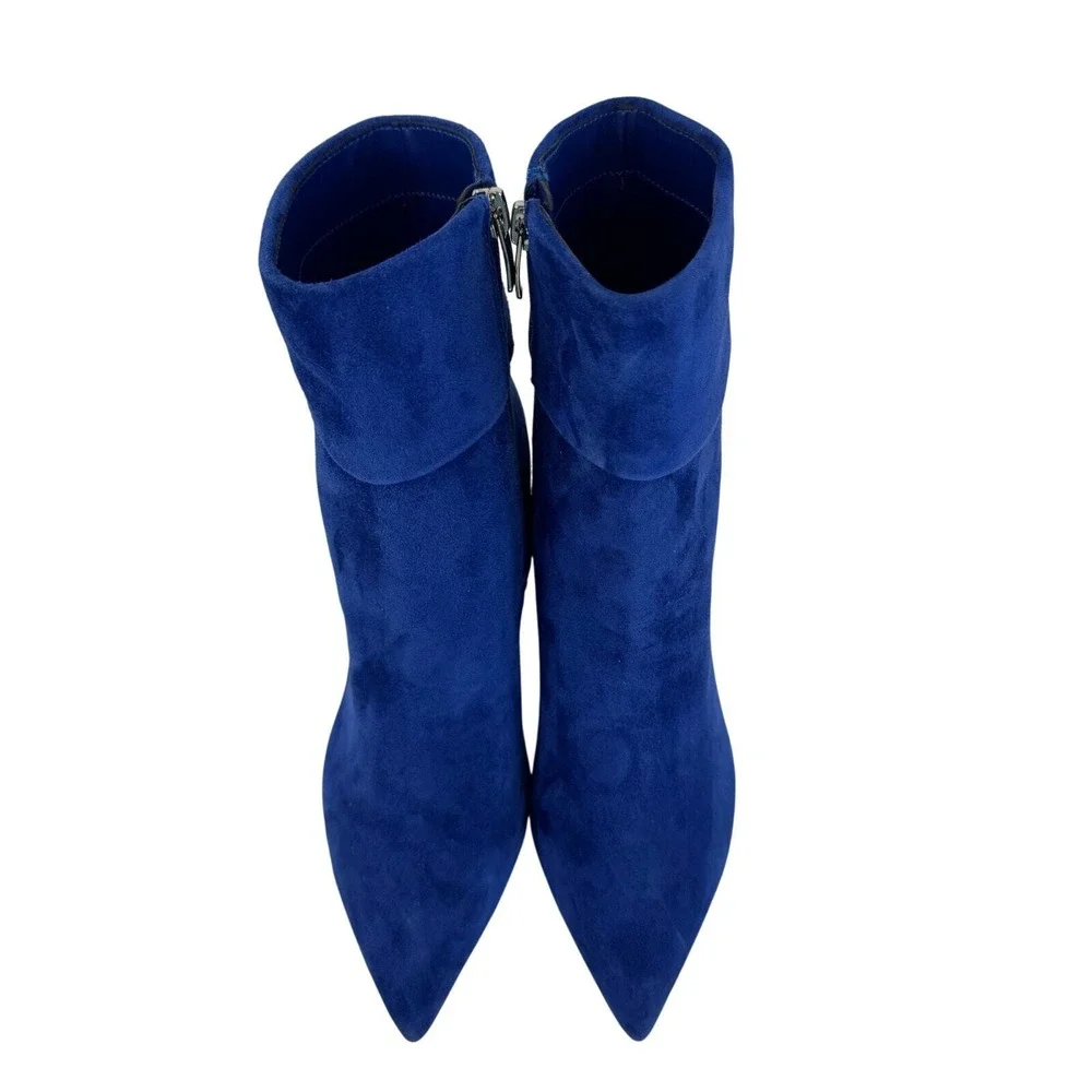 Nine West Gemms Blue Fold Over Pointed Toe Booties Size 6 NWOB